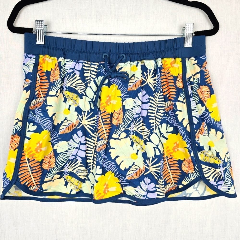 LL Bean Floral Skort Knit Shorts Women's Size 30" Waist Teal Orange Yellow